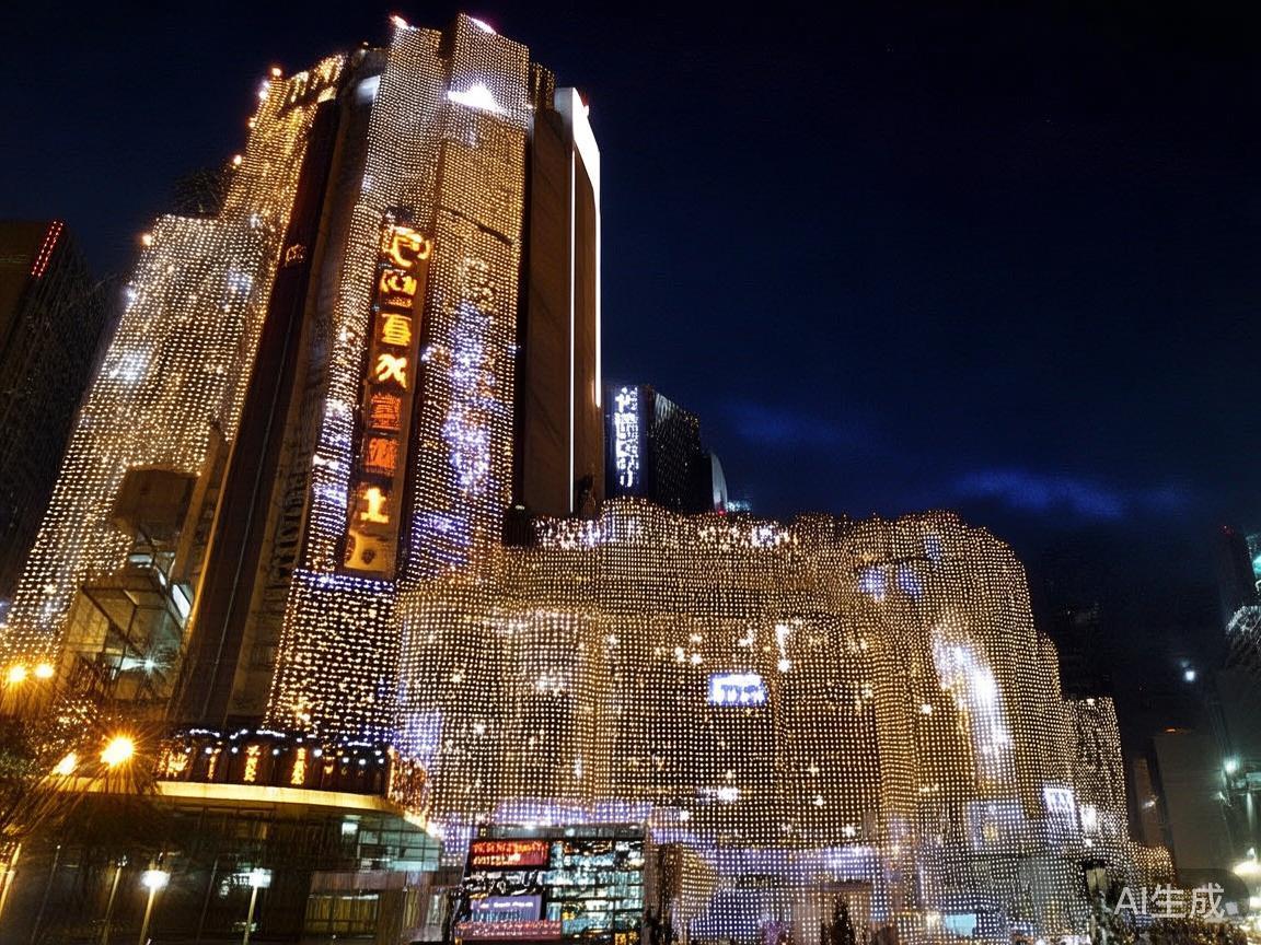 夜幕降临，澳门的夜景被无数璀璨灯光点缀成一幅流动的